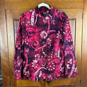 Additions by Chico’s Colorful Floral Scroll Print Button-Up Jacket /Blazer Artsy